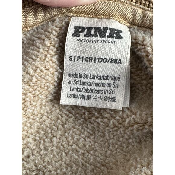 Victoria's Secret PINK Sz S Logo Relaxed Cropped Pullover Sweatshirt Tan Beige - Picture 8 of 13